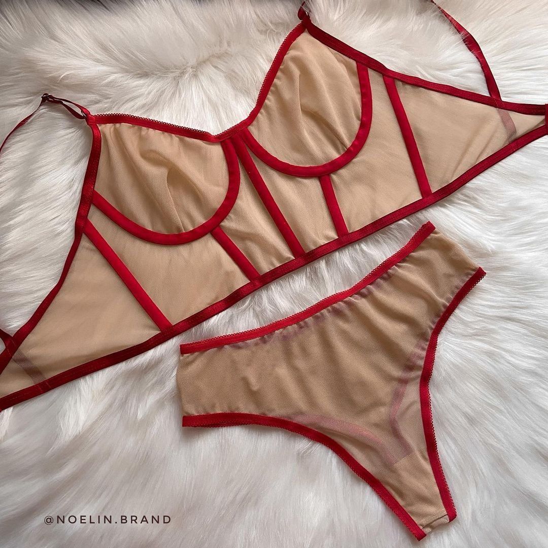 Комплект "Corset Basic" беж з червоними акцентами / Індивідуальний пошив